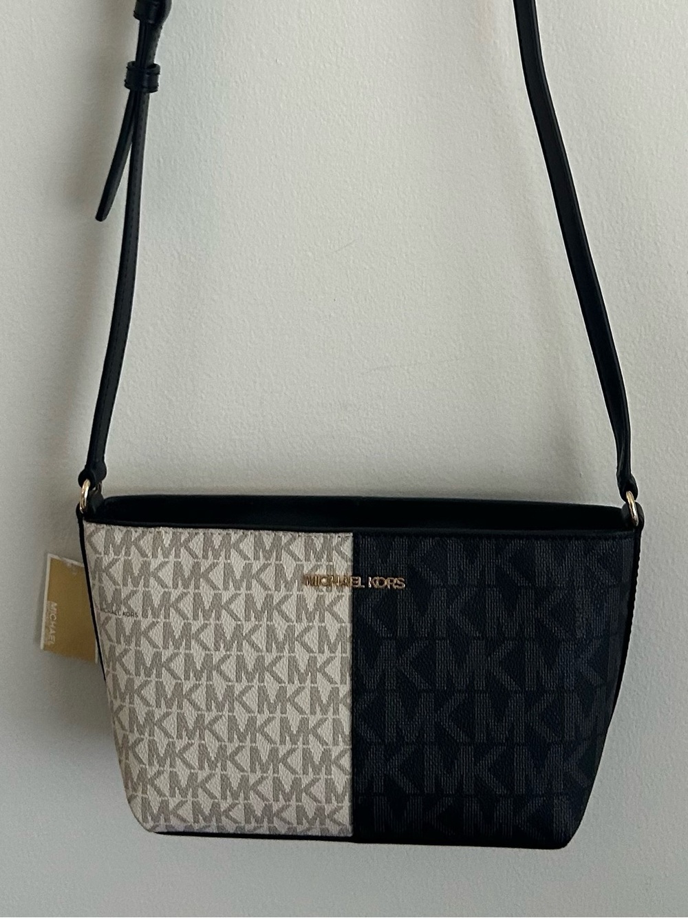 Michael Kors Jet Set Black Cream MK Signature Logo Shoulder Crossbody Bag - Picture 6 of 13